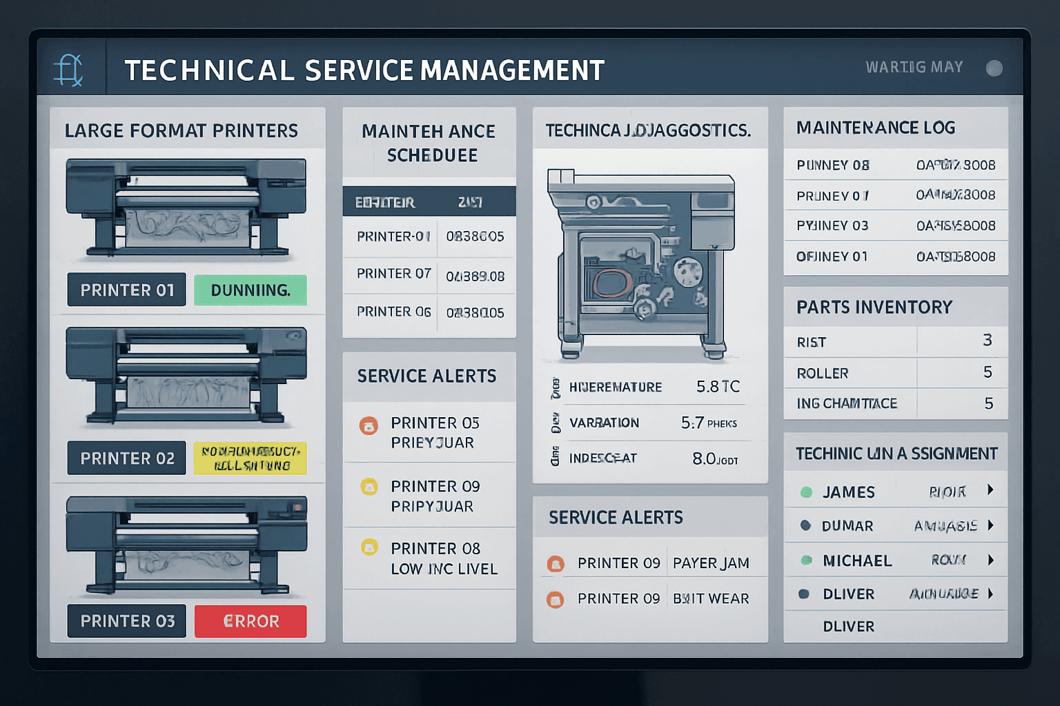 Manutenção Parque Gráfico - Manutenção preventiva de 50+ impressoras HP/Samsung em gráfica industrial